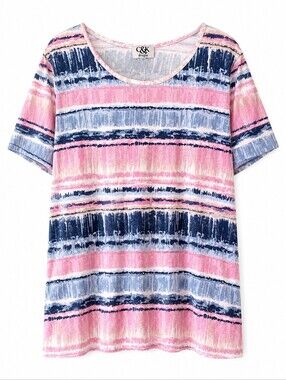 C&K Designs XL Pink Blue Watercolor Stripe Short Sleeve Tee Size 2X